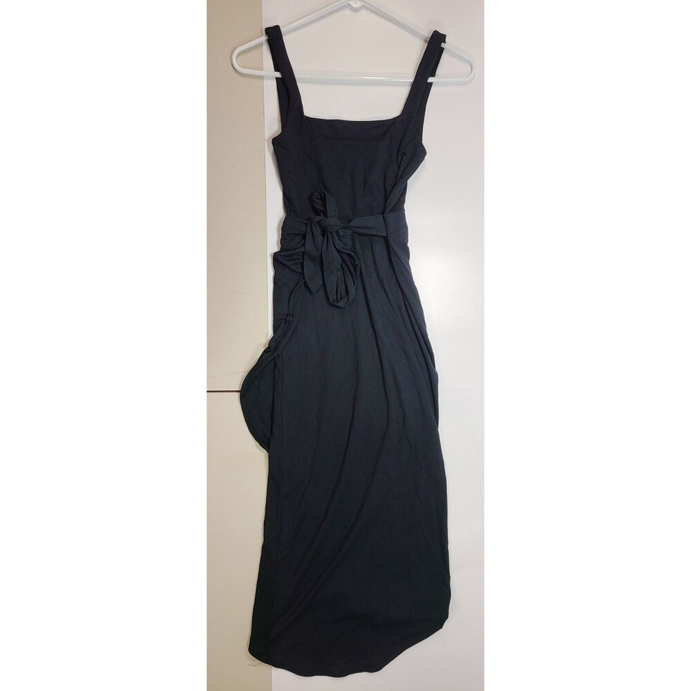Wilfred by Aritzia Black Tie-Waist Square Neck Wrap Midi Dress - Size S
